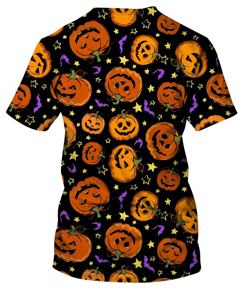 Jack Orange Lantern Drawn With Carved Faces T-Shirt