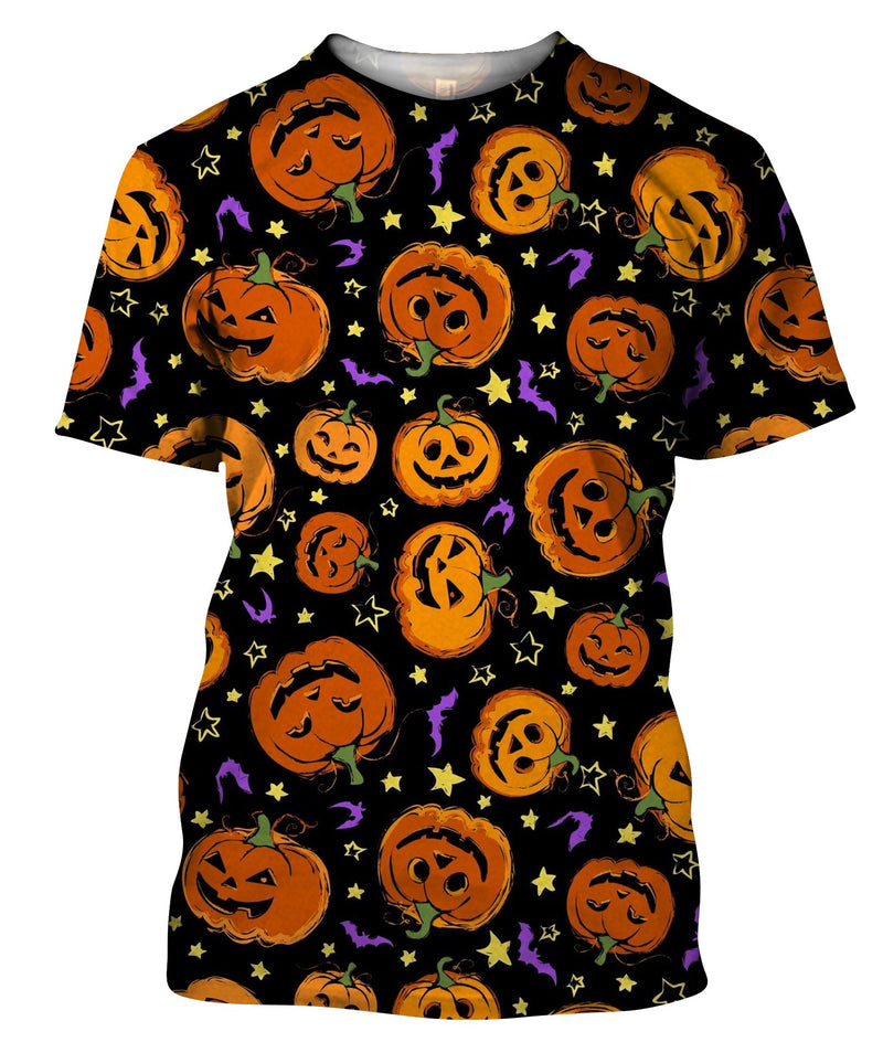 Jack Orange Lantern Drawn With Carved Faces T-Shirt