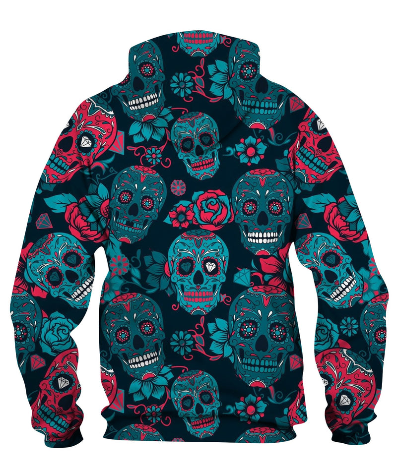 Skull With Floral Ornament And Flower Hoodie