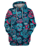 Skull With Floral Ornament And Flower Hoodie