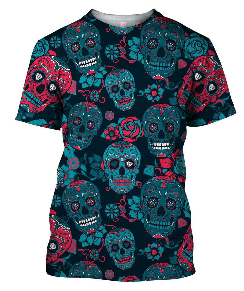 Skull With Floral Ornament And Flower T-Shirt