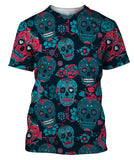 Skull With Floral Ornament And Flower T-Shirt