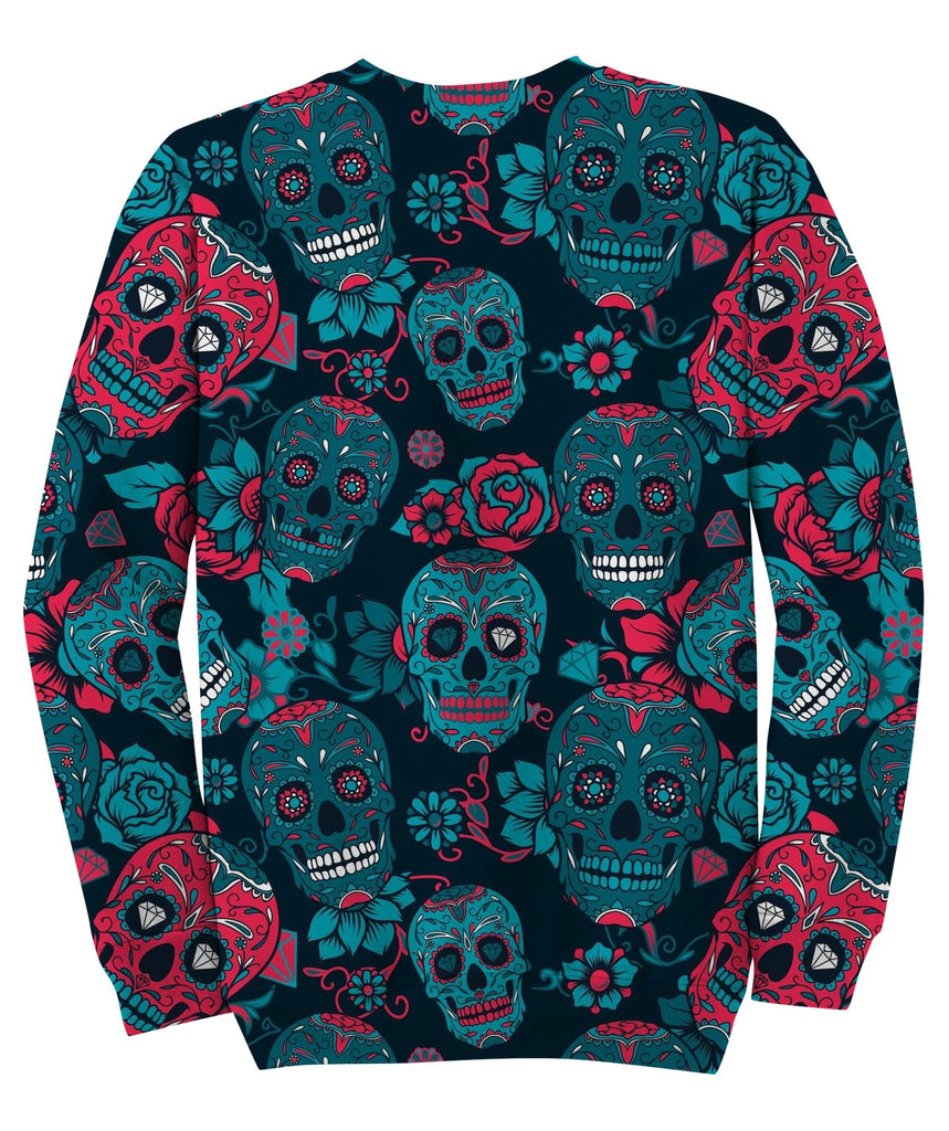 Skull With Floral Ornament And Flower Sweatshirt