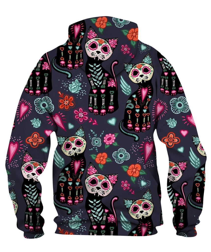 Cats And Colorful Decorative Flowers. Zip Hoodie