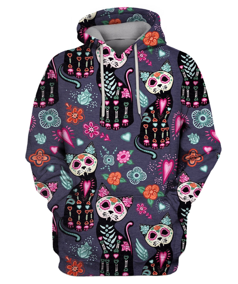 Cats And Colorful Decorative Flowers. Hoodie