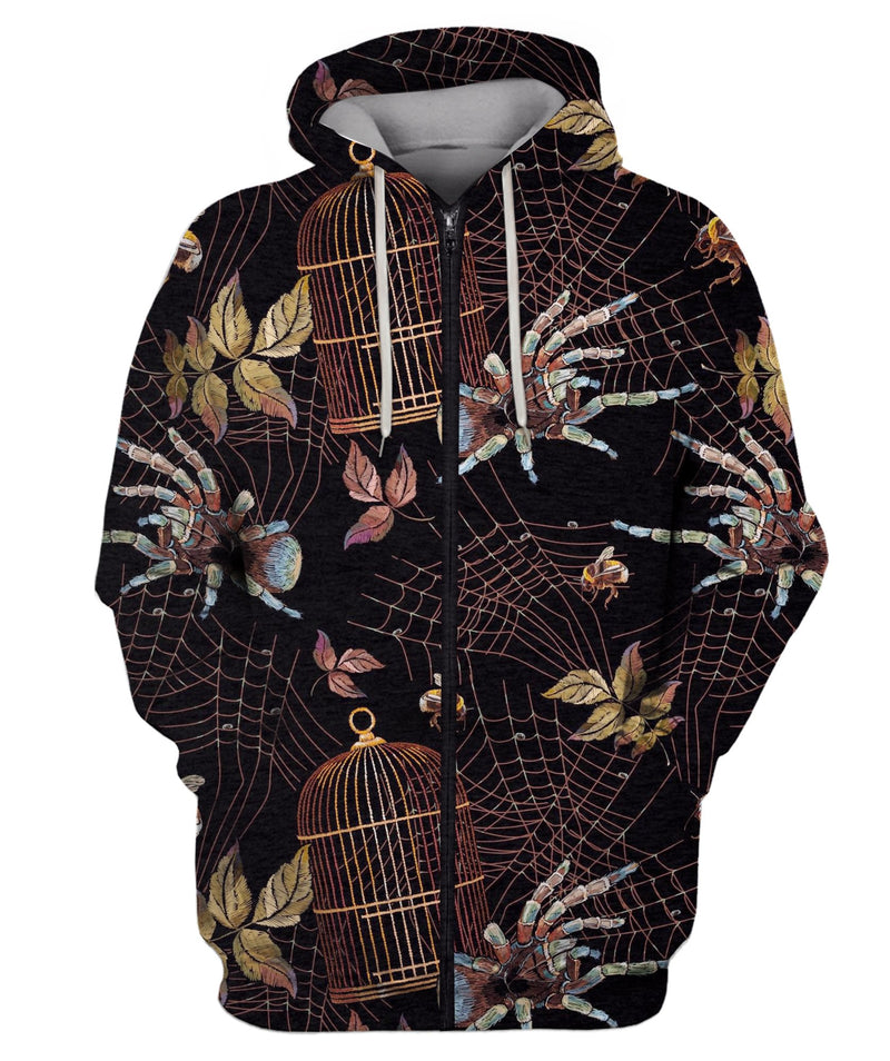 Embroidery Spider And Gold Cage Zip Hoodie
