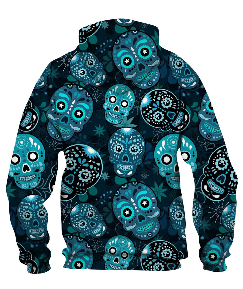 Sugar Skull With Floral Ornament And Flower Zip Hoodie