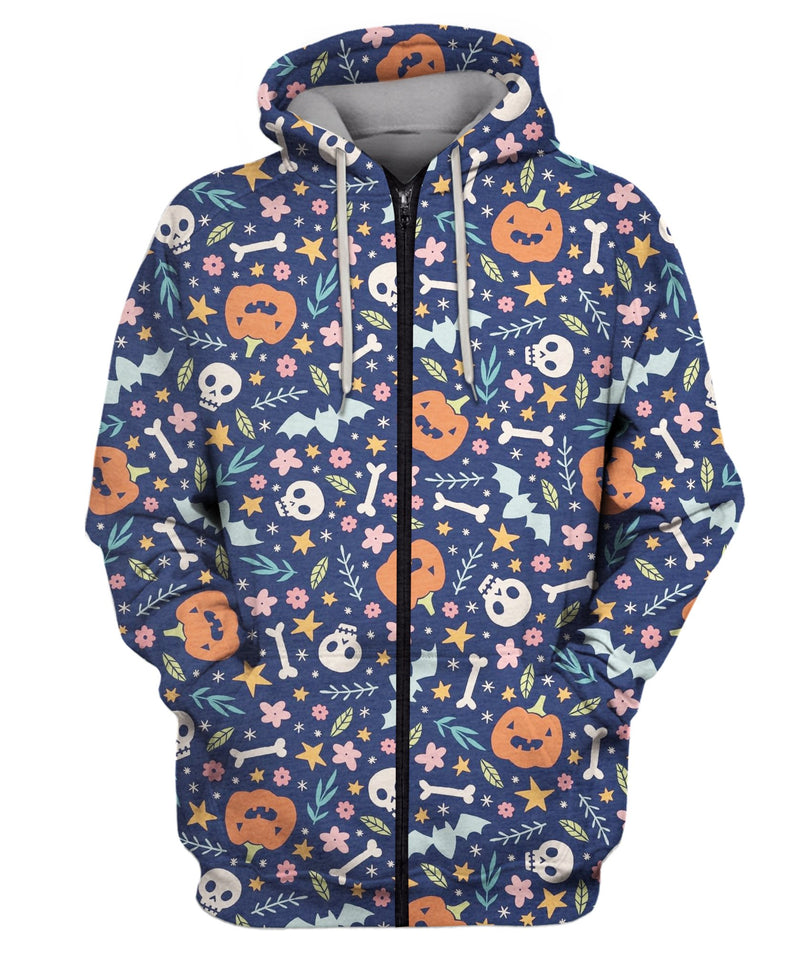 Cute Halloween Pattern With Pumpkins Zip Hoodie