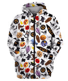 Cartoon Scary Characters And Elements Zip Hoodie