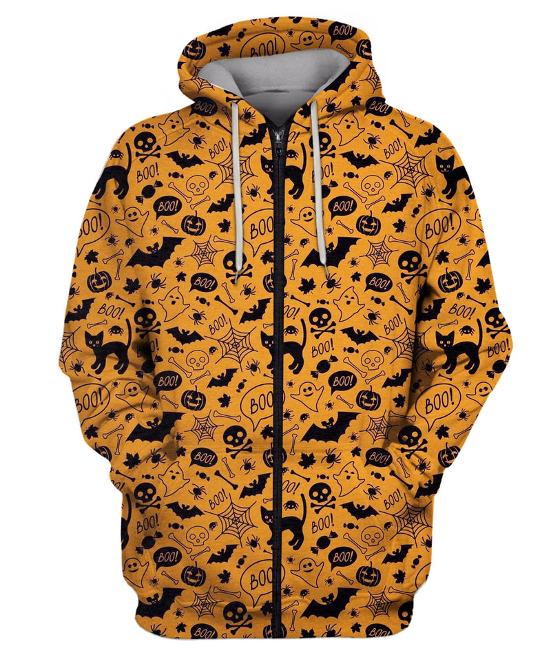 Orange Endless Background With Cat Zip Hoodie