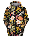 Bones And Floral Elements Zip Hoodie