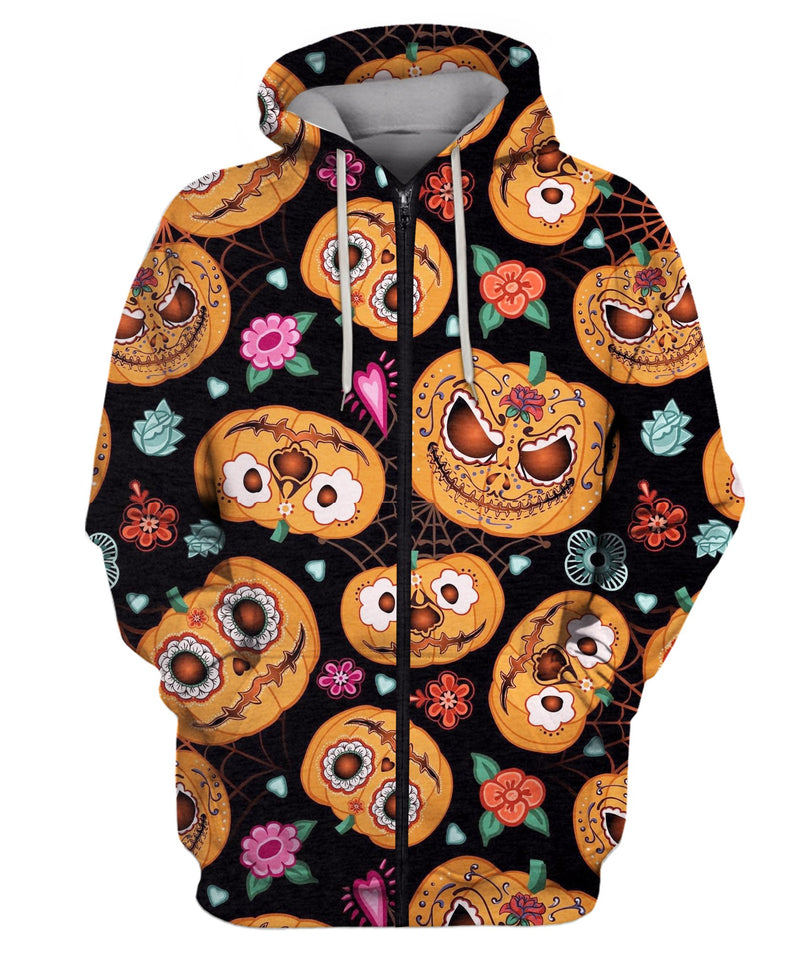 Flowers And Spiderweb Zip Hoodie