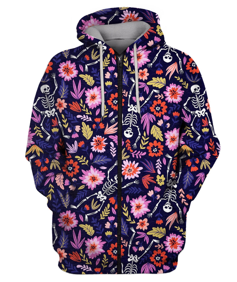 Dancing Skeletons In The Floral Garden Zip Hoodie