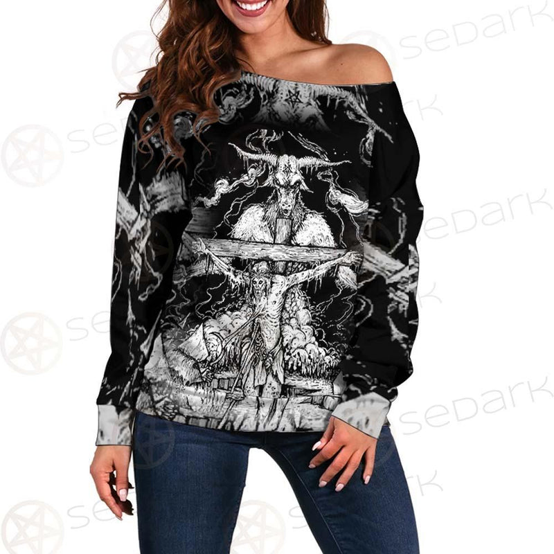 Hail Satan SDN-1130 Off Shoulder Sweaters