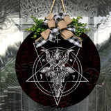 Satanic Dream and Upside Down Cross Round Wooden Sign