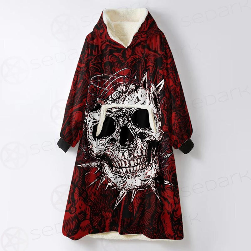 Skull Satan background SED-0083 Oversized Sherpa Blanket Hoodie
