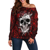 Skull Satan background SED-0083 Off Shoulder Sweaters
