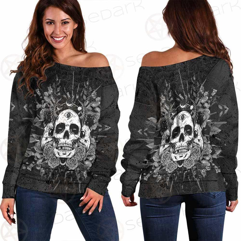 Satan Skull With Eye SED-0091 Off Shoulder Sweaters