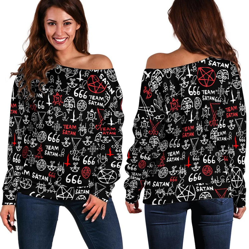 Hail Satan SED-0100 Off Shoulder Sweaters