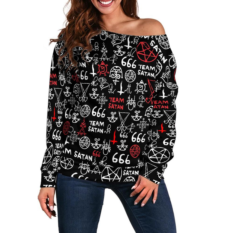 Hail Satan SED-0100 Off Shoulder Sweaters