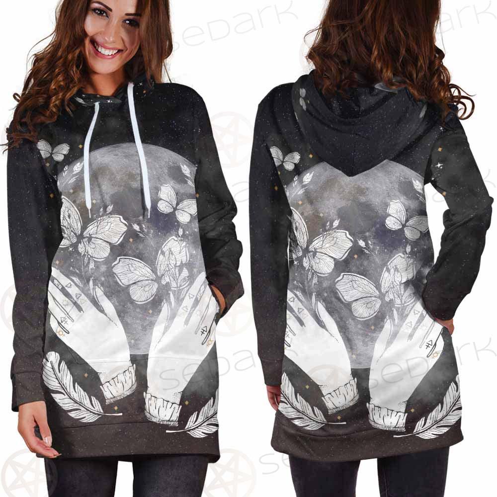 Wicca Moon And Hands SED-0152 Hoodie Dress