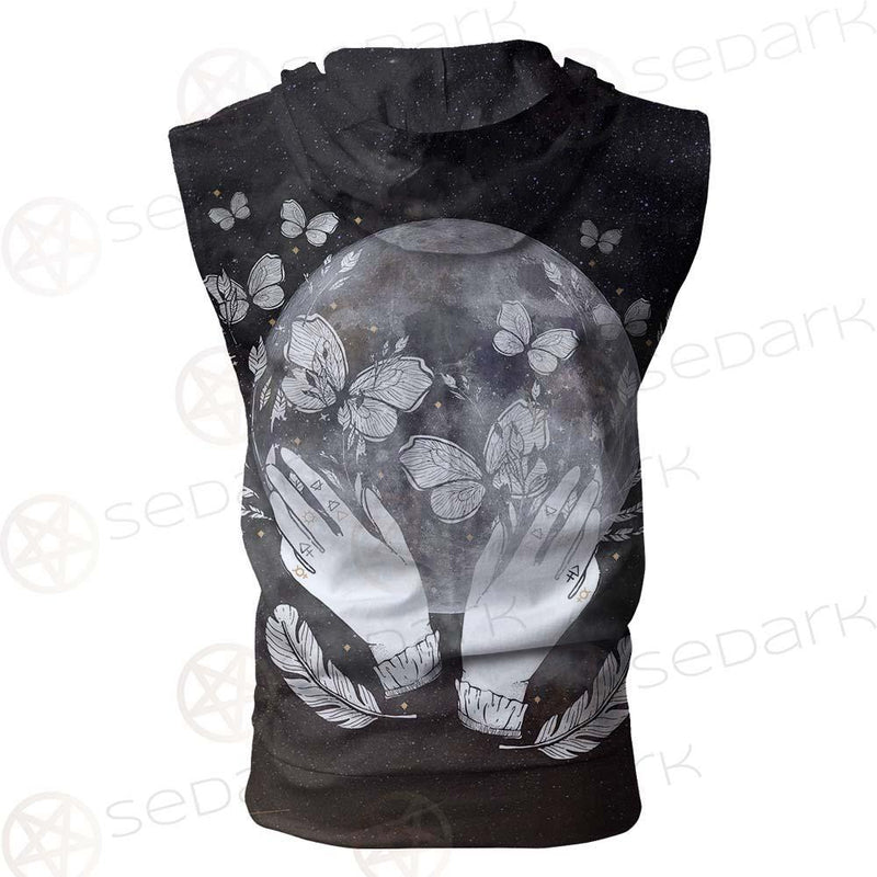 Wicca Moon And Hands SED-0152 Zip Sleeveless Hoodie
