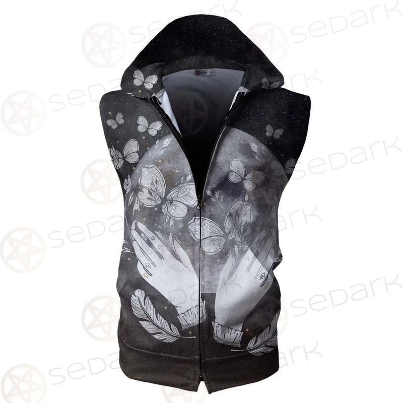 Wicca Moon And Hands SED-0152 Zip Sleeveless Hoodie