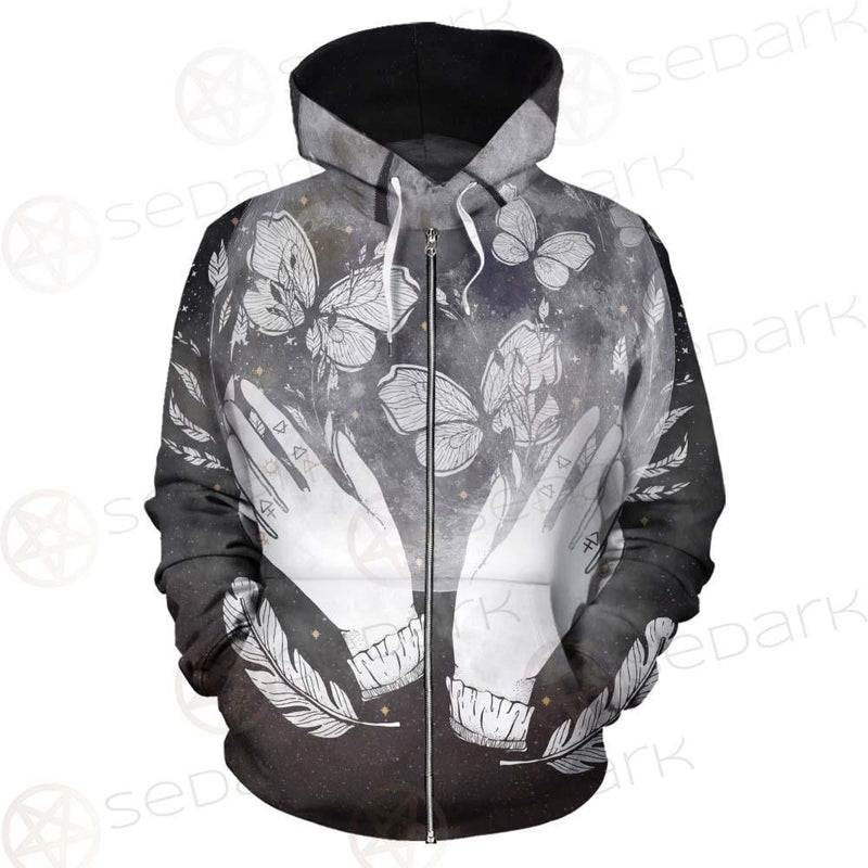 Wicca Moon And Hands SED-0152 Zip-up Hoodies