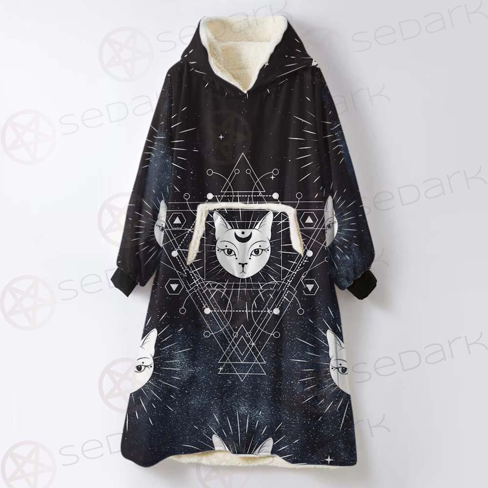 Witch Cat Pattern SED-0154 Oversized Sherpa Blanket Hoodie