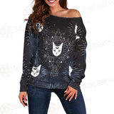 Witch Cat Pattern SED-0154 Off Shoulder Sweaters