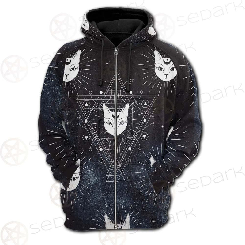 Witch Cat Pattern SED-0154 Hoodie Raglan Zip
