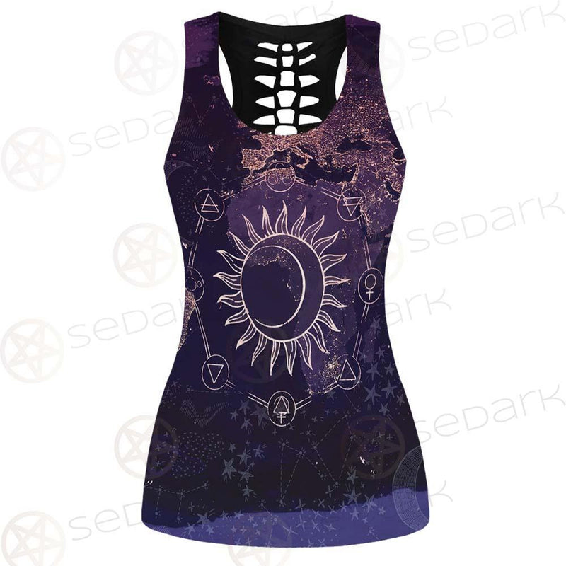 Wicca Pattern Moon And Sun SED-0167 Hollow Out Tank Top