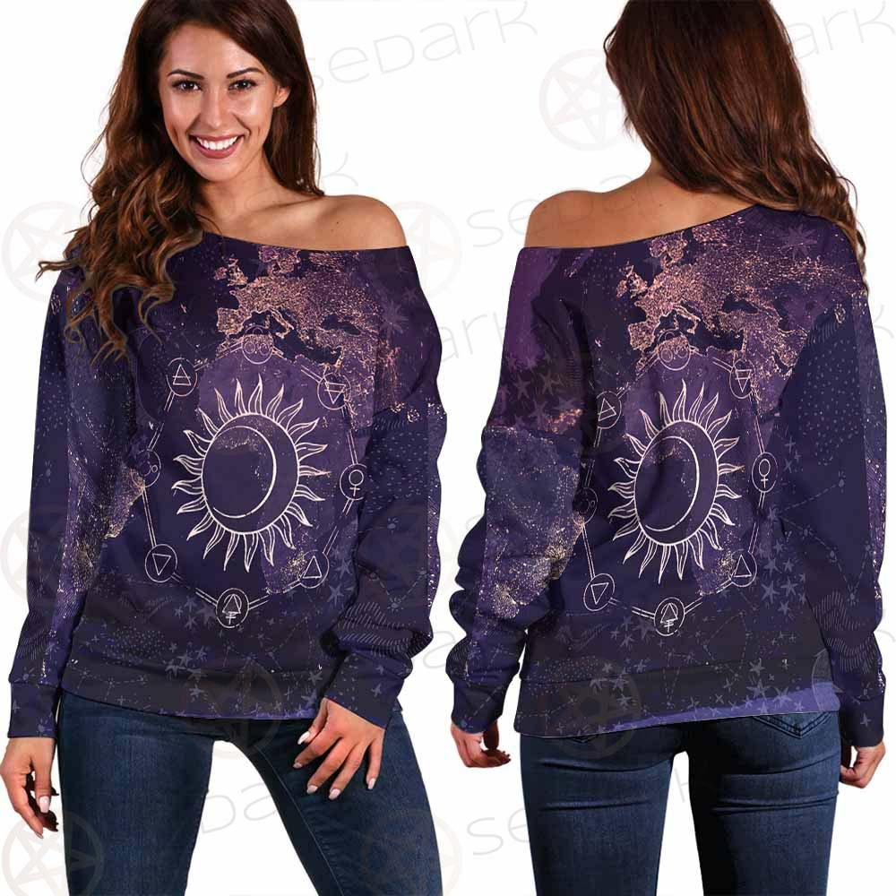 Wicca Pattern Moon And Sun SED-0167 Off Shoulder Sweaters