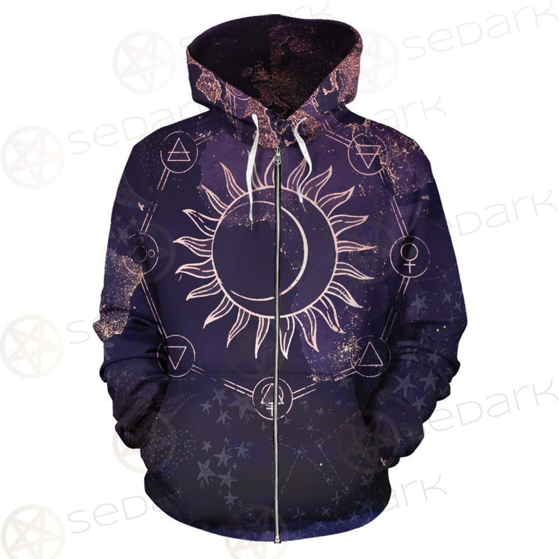 Wicca Pattern Moon And Sun SED-0167 Zip-up Hoodies
