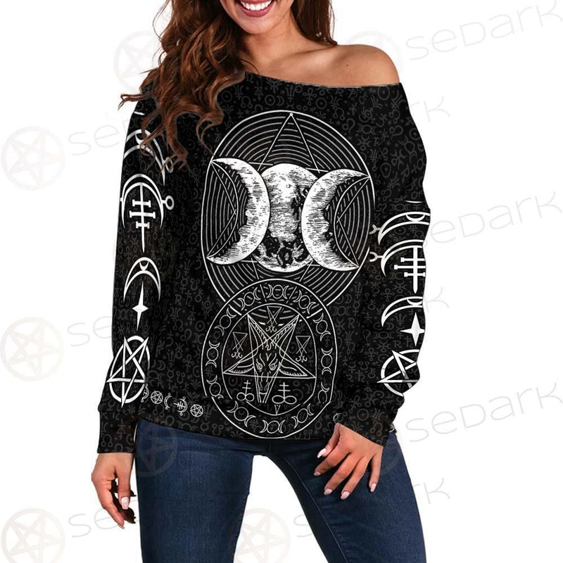 Wicca Symbol Triple Moon SED-0234 Off Shoulder Sweaters