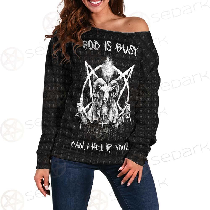 Satan Can I Help You SED-0237 Off Shoulder Sweaters