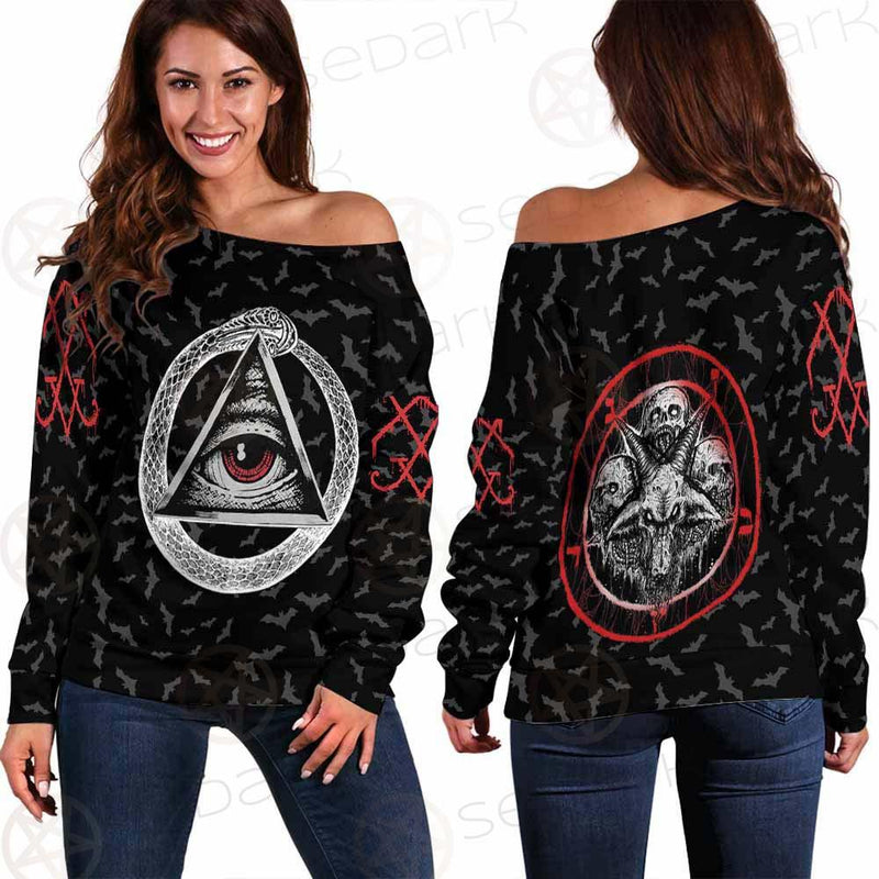 Pentagram Triple Skull SED-0287 Off Shoulder Sweaters