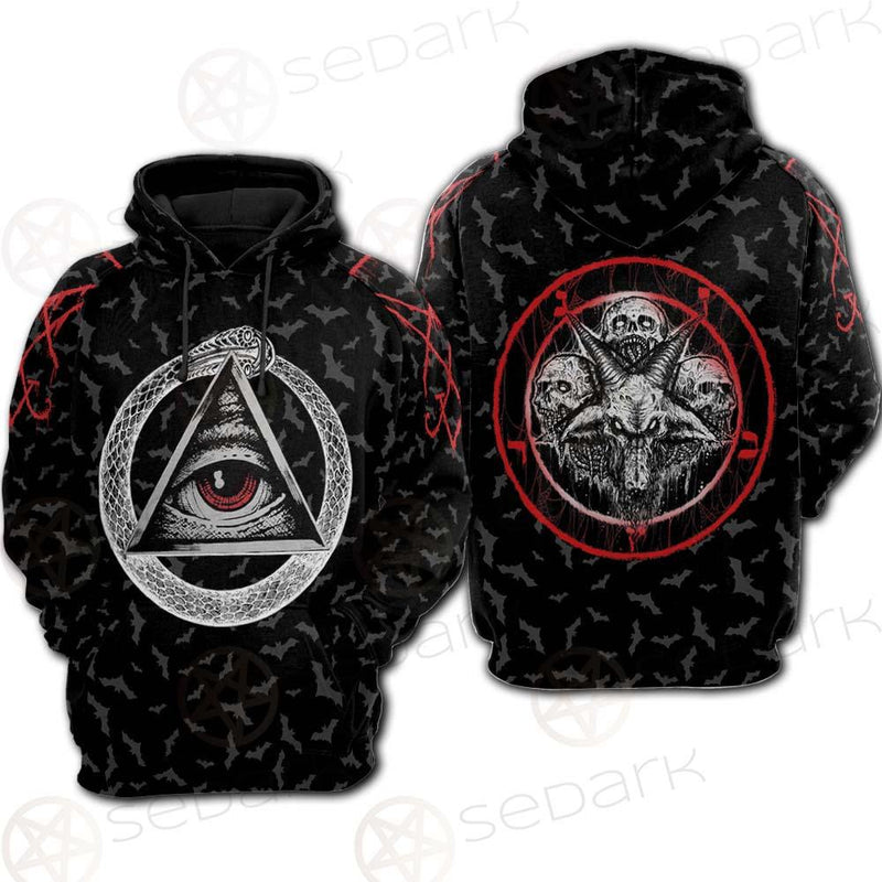 Pentagram Triple Skull SED-0287 Hoodie Raglan