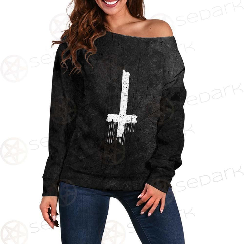 Satanic Cross Inverted SED-0304 Off Shoulder Sweaters