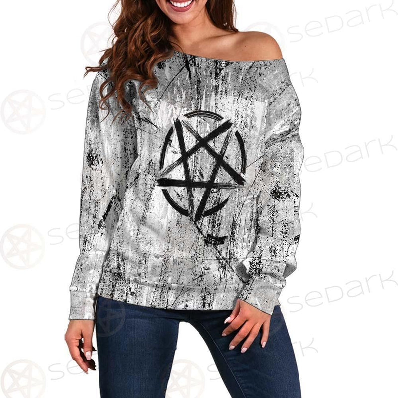 Satan Cross Inverted SED-0306 Off Shoulder Sweaters