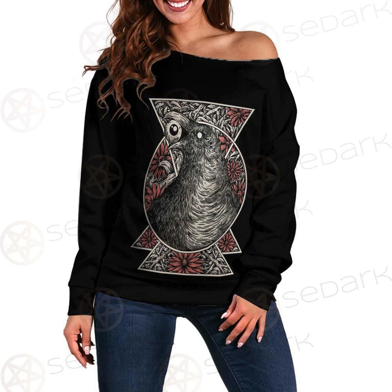 Gothic Black Crow Eye SED-0325 Off Shoulder Sweaters