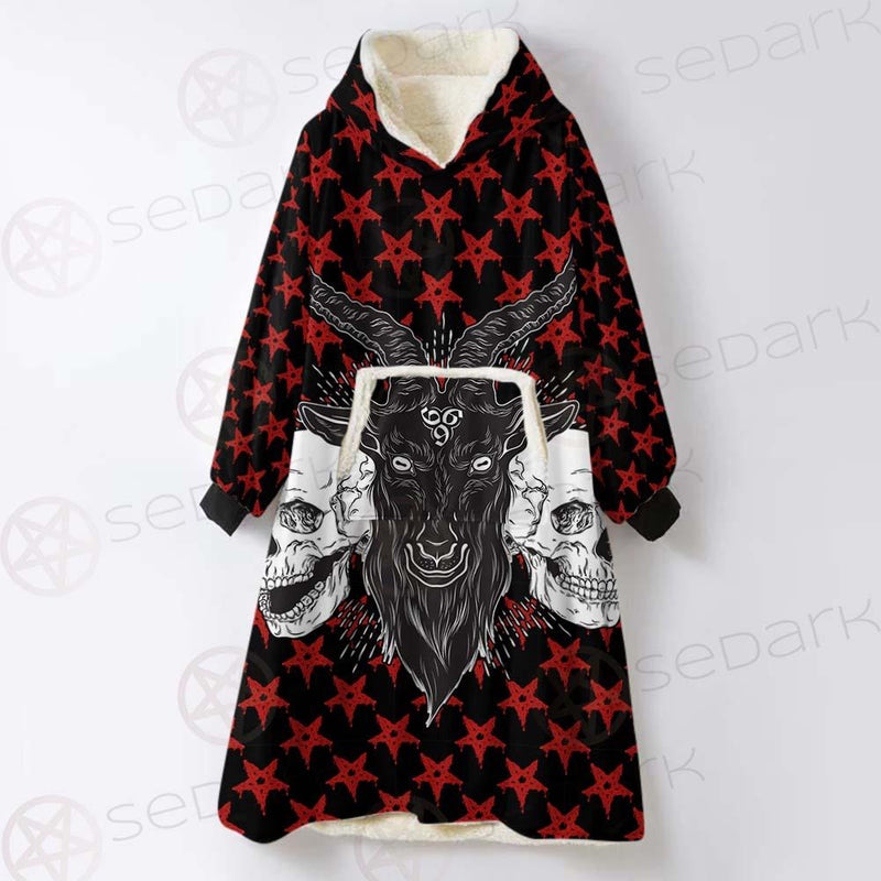 Baphomet Demon Goat Head And Human Skulls SED-0355 Oversized Sherpa Blanket Hoodie
