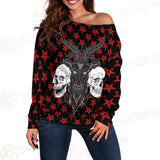 Baphomet Demon Goat Head And Human Skulls SED-0355 Off Shoulder Sweaters