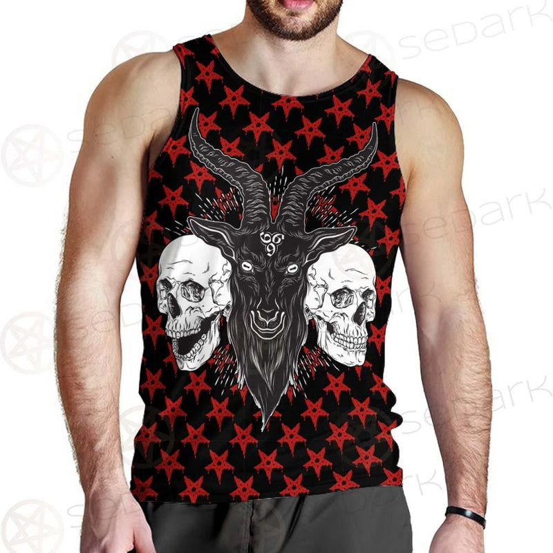 Baphomet Demon Goat Head And Human Skulls SED-0355 Men Tank-tops