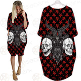 Baphomet Demon Goat Head And Human Skulls SED-0355 Batwing Pocket Dress
