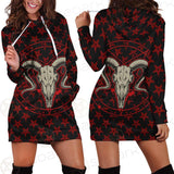 Monochrome Emblems With Goat Skull SED-0360 Hoodie Dress