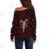 Monochrome Emblems With Goat Skull SED-0360 Off Shoulder Sweaters