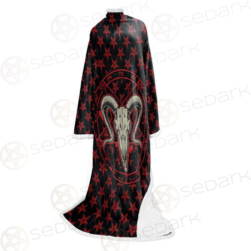 Monochrome Emblems With Goat Skull SED-0360 Sleeved Blanket