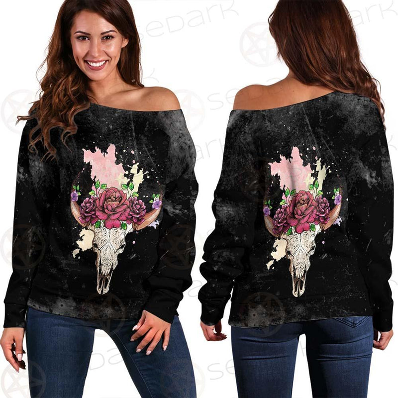 Satan Head Flowers SED-0374 Off Shoulder Sweaters