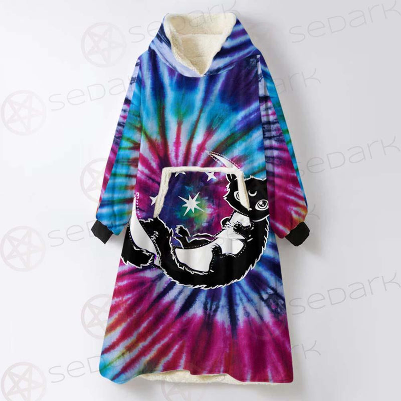 Gothic Cat Background Spill Color SED-0377 Oversized Sherpa Blanket Hoodie